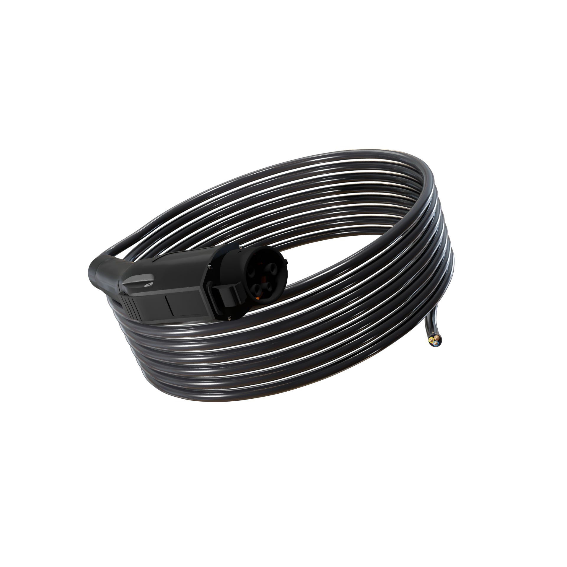 Wottz Type 1 tethered EV charging cable 7kw 7.5-15m front view in black