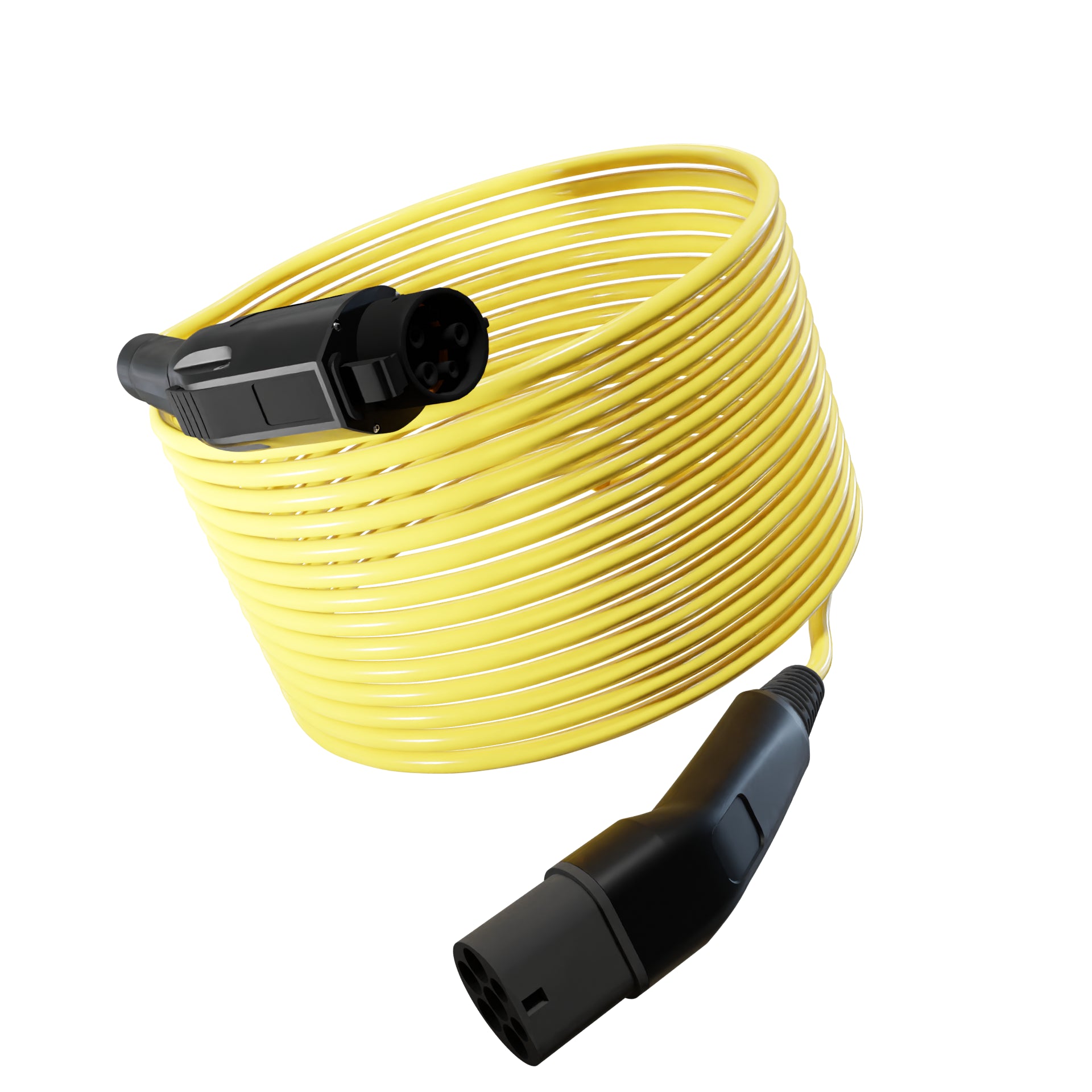 Wottz Type 1 to Type 2 EV charging cable 7kw 17.5-50m front view in yellow