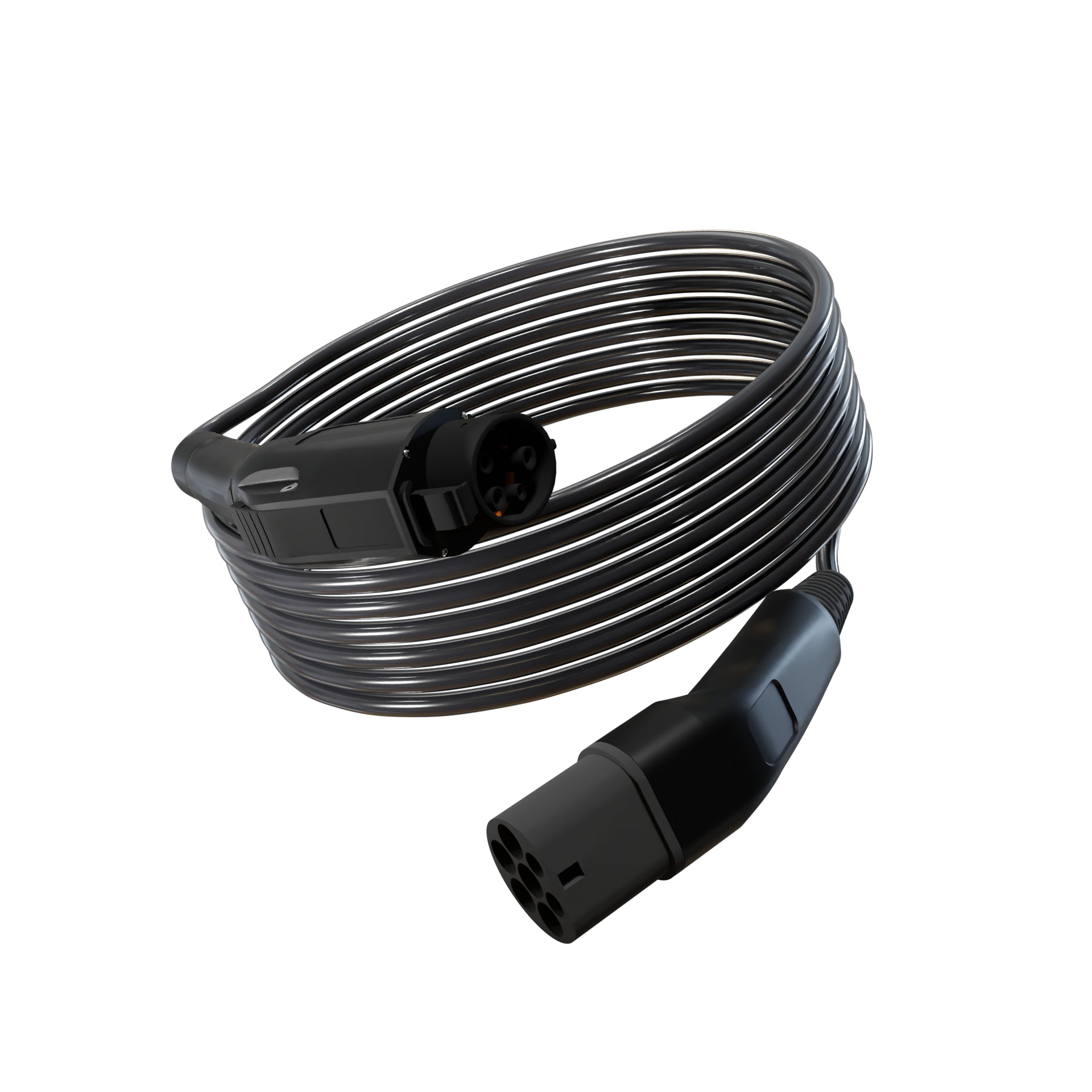Wottz Type 1 to Type 2 EV charging cable 7kw 7.5-15m front view in black
