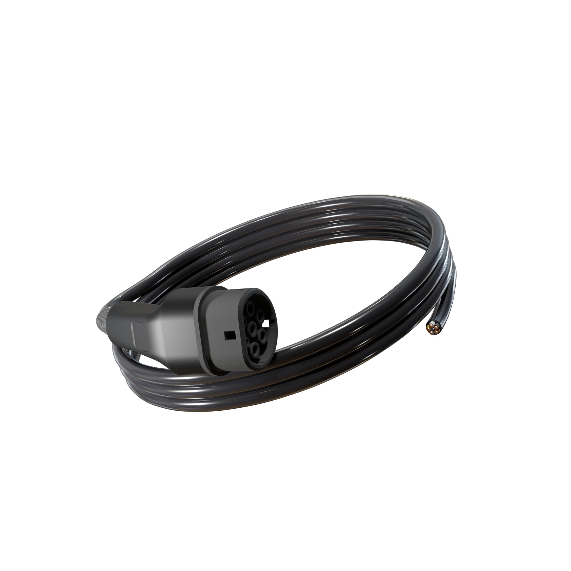 Wottz Type 2 tethered EV charging cable 22kw 0-5m front view in black