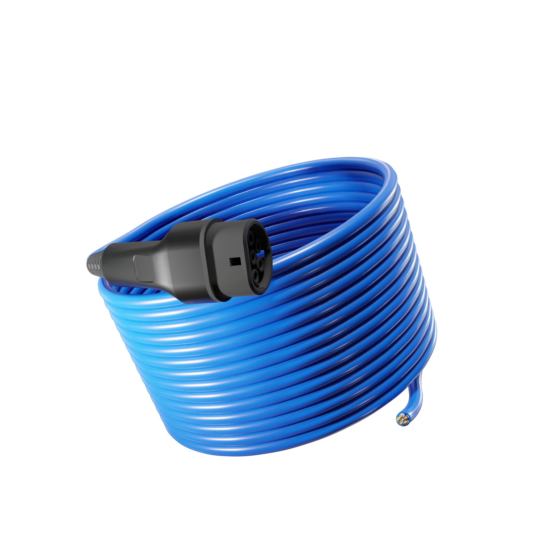 Wottz Type 2 tethered EV charging cable 22kw 17.5-50m front view in blue