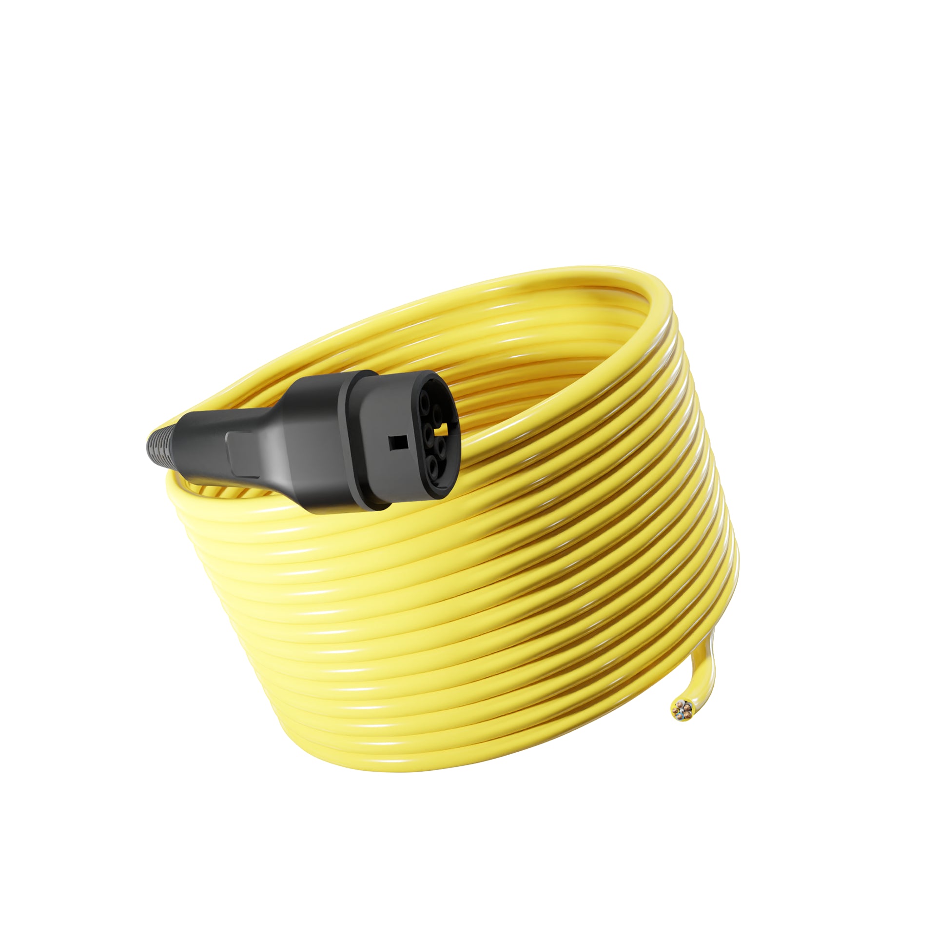 Wottz Type 2 tethered EV charging cable 22kw 17.5-50m front view in yellow