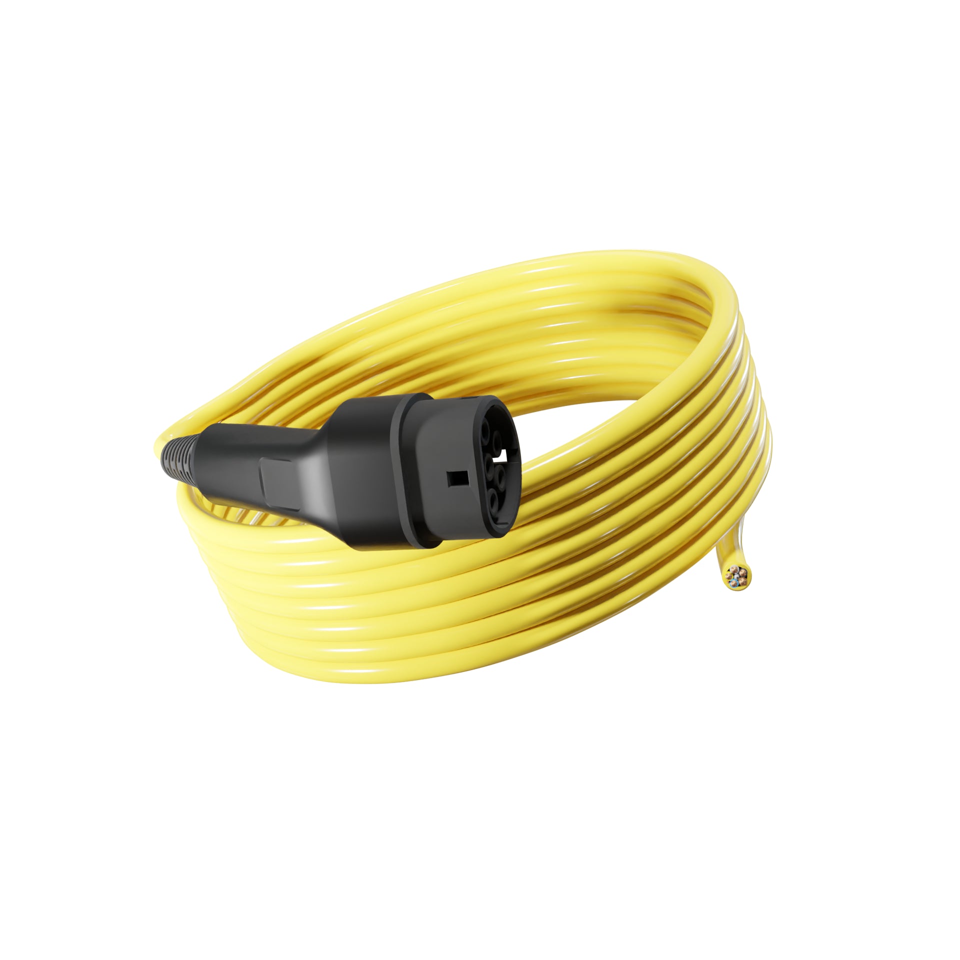 Wottz Type 2 tethered EV charging cable 22kw 7.5-15m front view in yellow