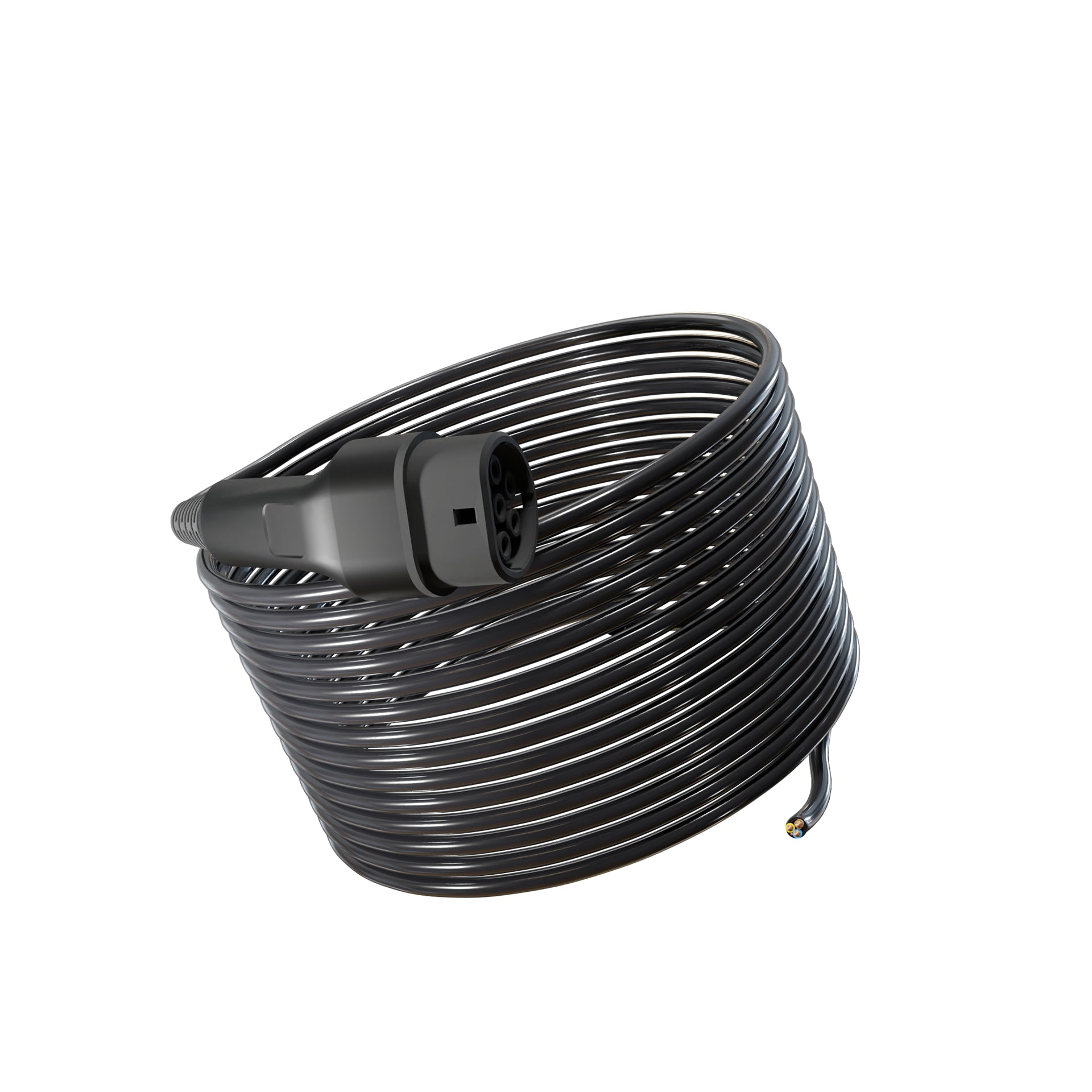 Wottz Type 2 tethered EV charging cable 7kw 17.5-50m front view in black