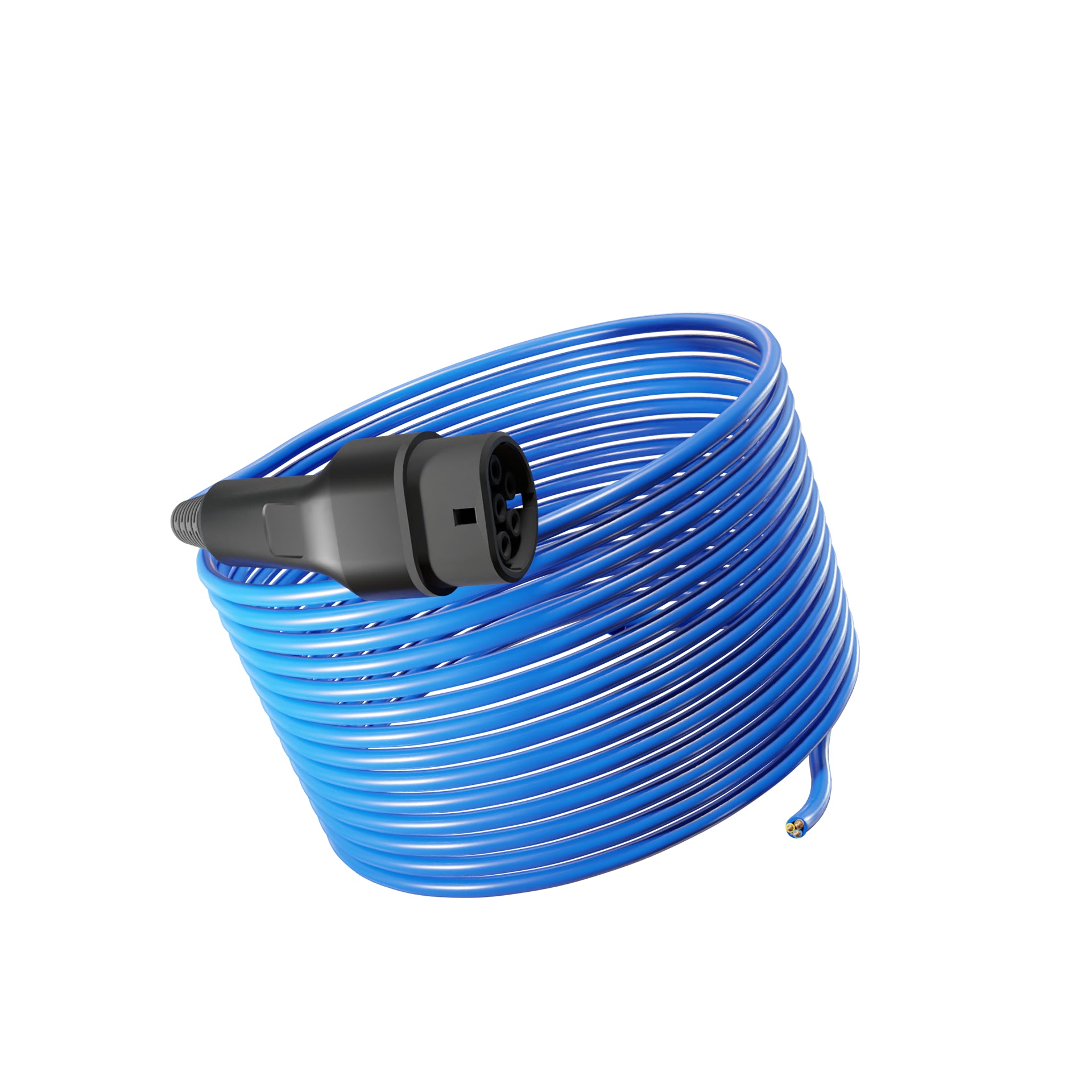 Wottz Type 2 tethered EV charging cable 7kw 17.5-50m front view in blue