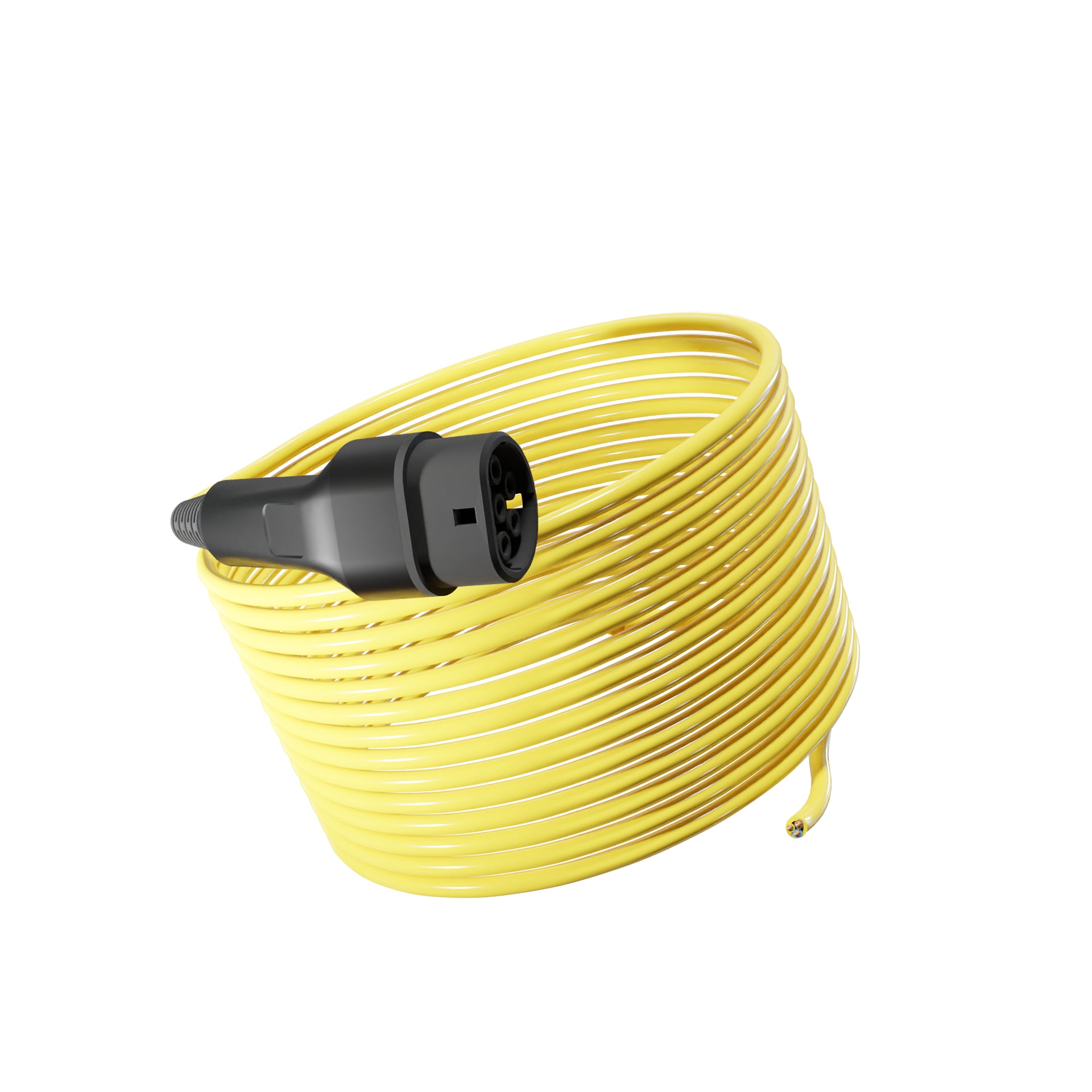 Wottz Type 2 tethered EV charging cable 7kw 17.5-50m front view in yellow