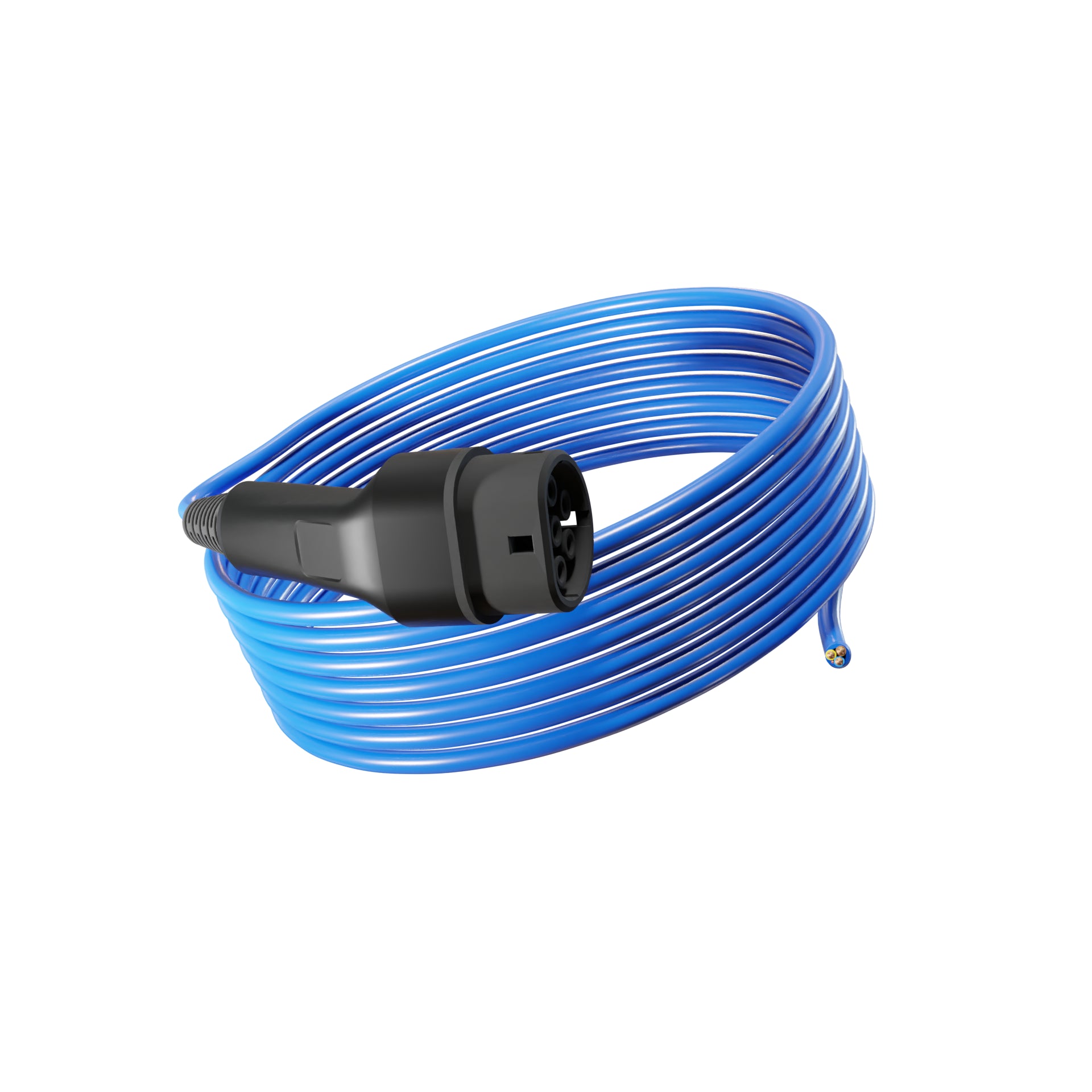 Wottz Type 2 tethered EV charging cable 7kw 7.5-15m front view in blue