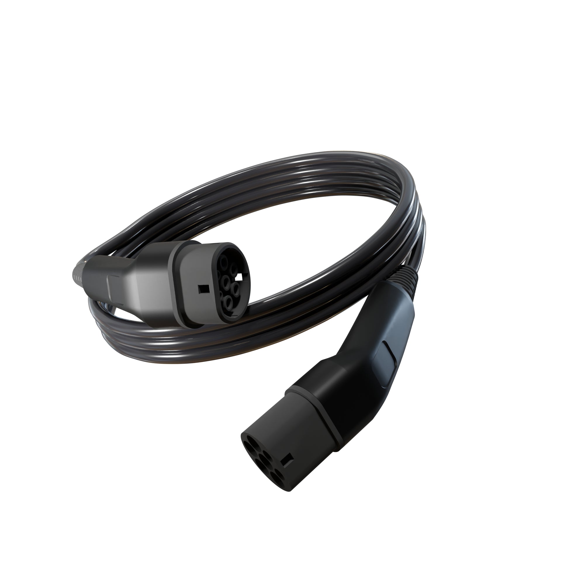 Wottz Type 2 to Type 2 EV charging cable 22kw 0-5m front view in black