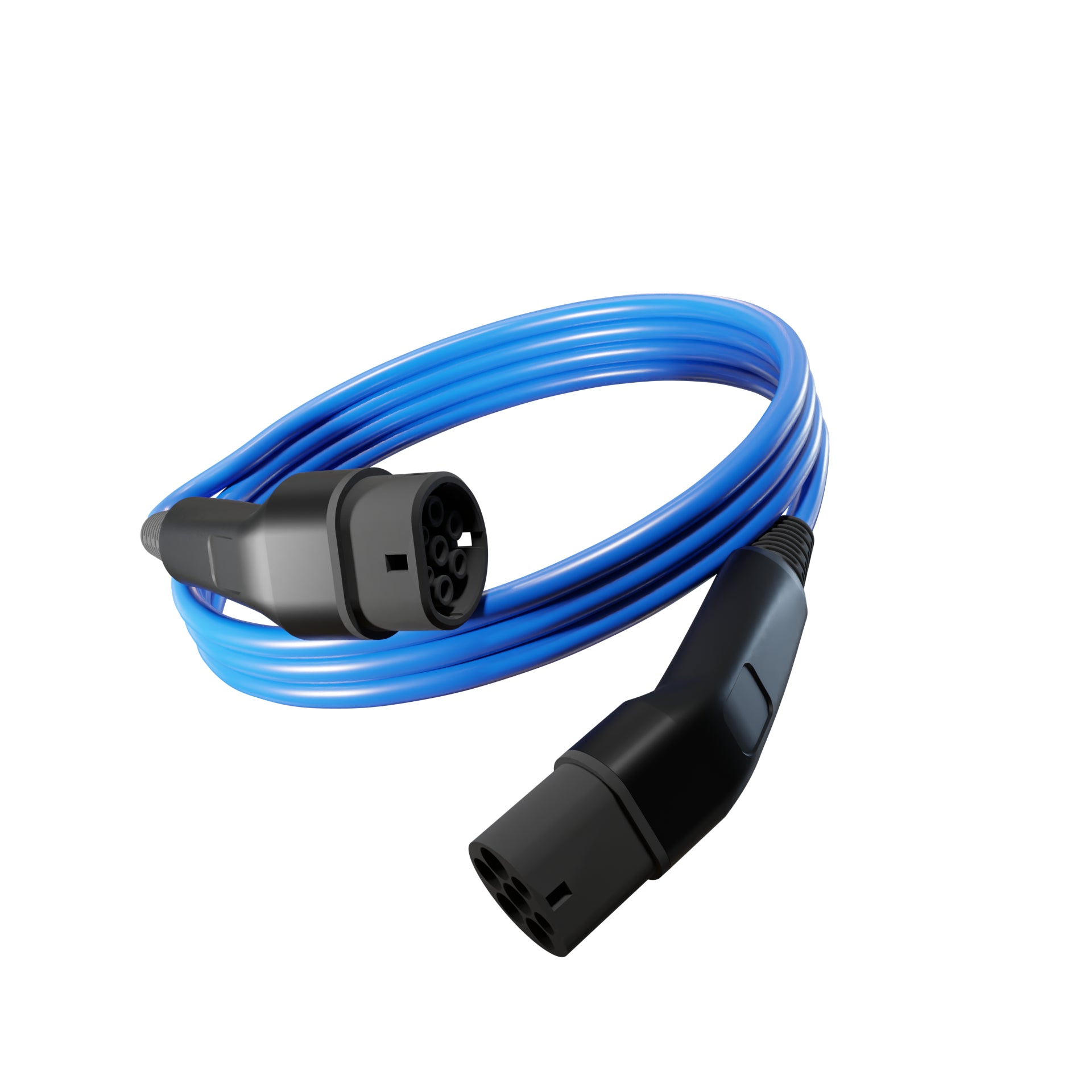 Wottz Type 2 to Type 2 EV charging cable 22kw 0-5m front view in blue