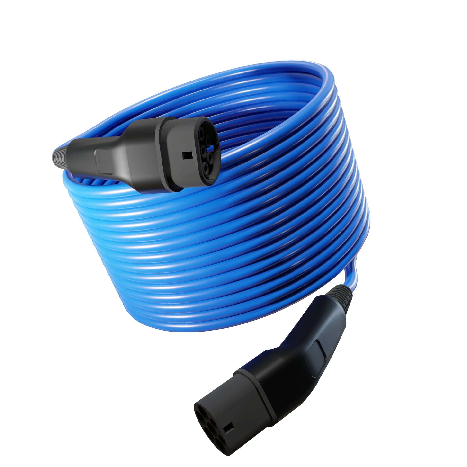 Wottz Type 2 to Type 2 EV charging cable 22kw 17.5-50m front view in blue