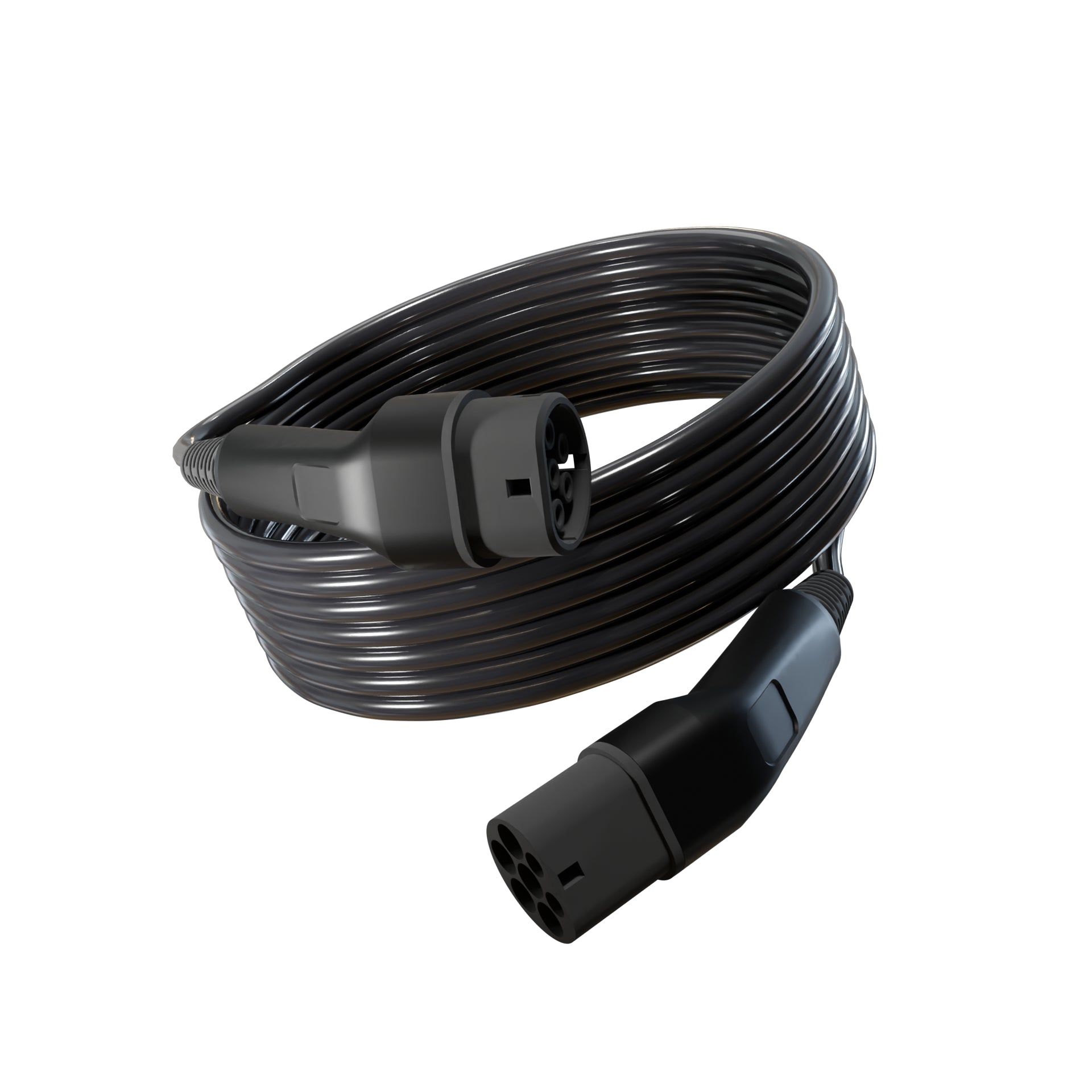 Wottz Type 2 to Type 2 EV charging cable 22kw 7.5-15m front view in black