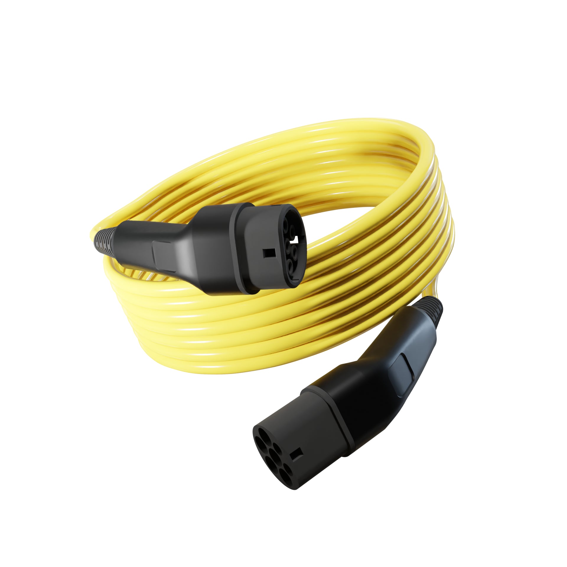Wottz Type 2 to Type 2 EV charging cable 22kw 7.5-15m front view in yellow
