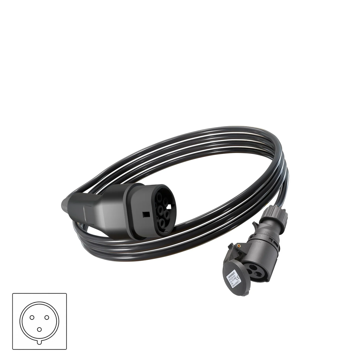 Wottz V2L vehicle to load discharge cable with CEE 16A 0-5m front view in black