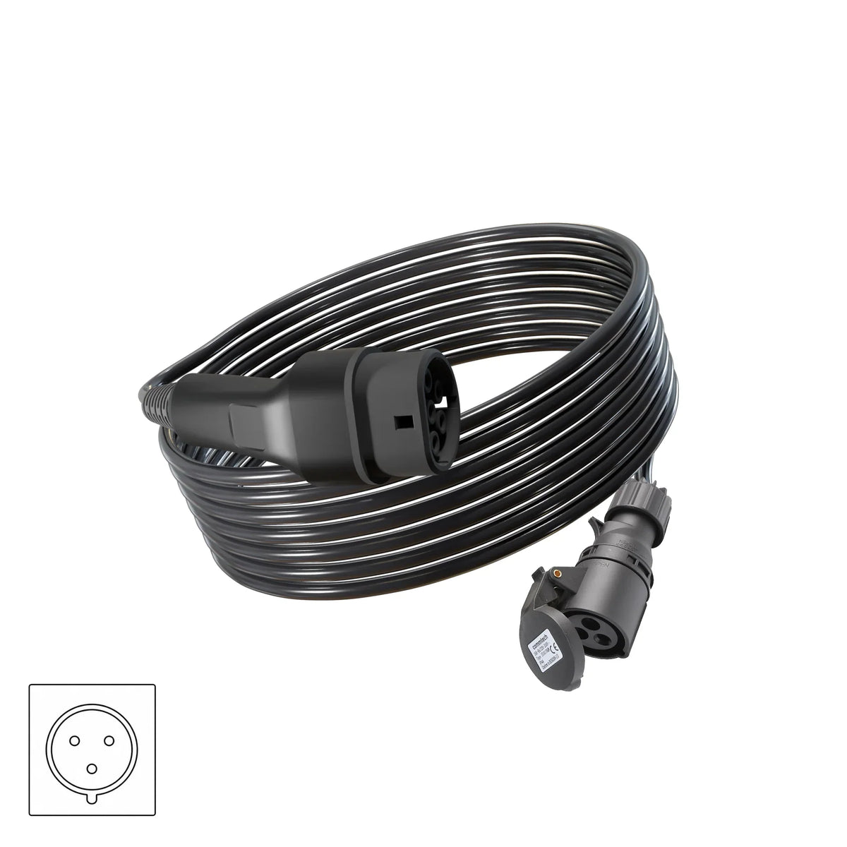 Wottz V2L vehicle to load discharge cable with CEE 16A 7.5-15m front view in black