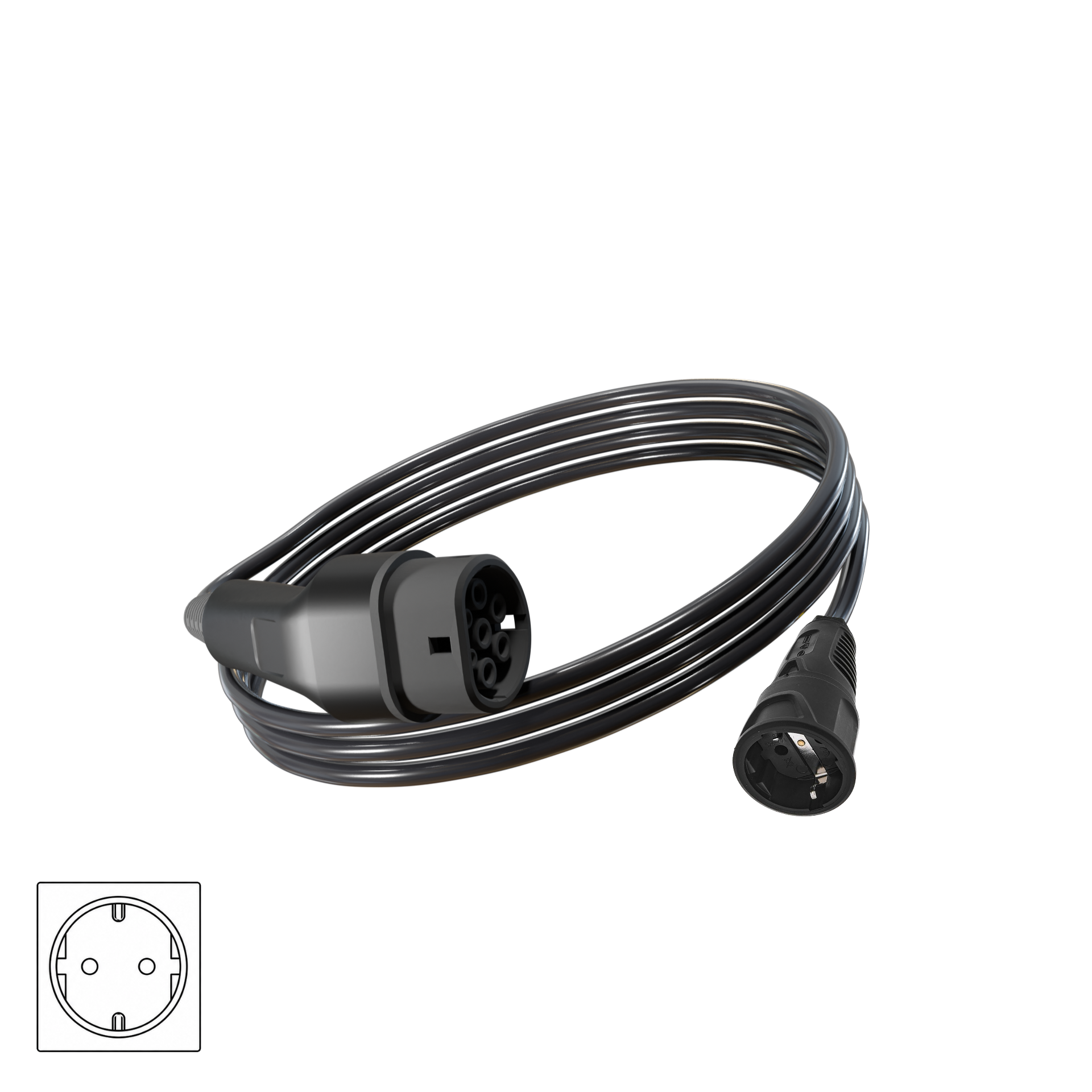 Wottz V2L vehicle to load discharge cable with Schuko 0-5m front view in black