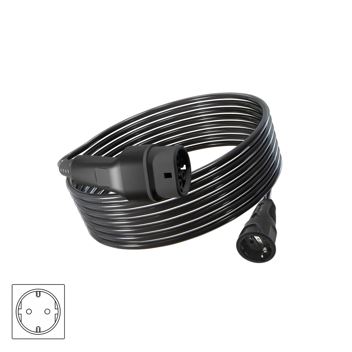Wottz V2L vehicle to load discharge cable with Schuko 7.5-15m front view in black