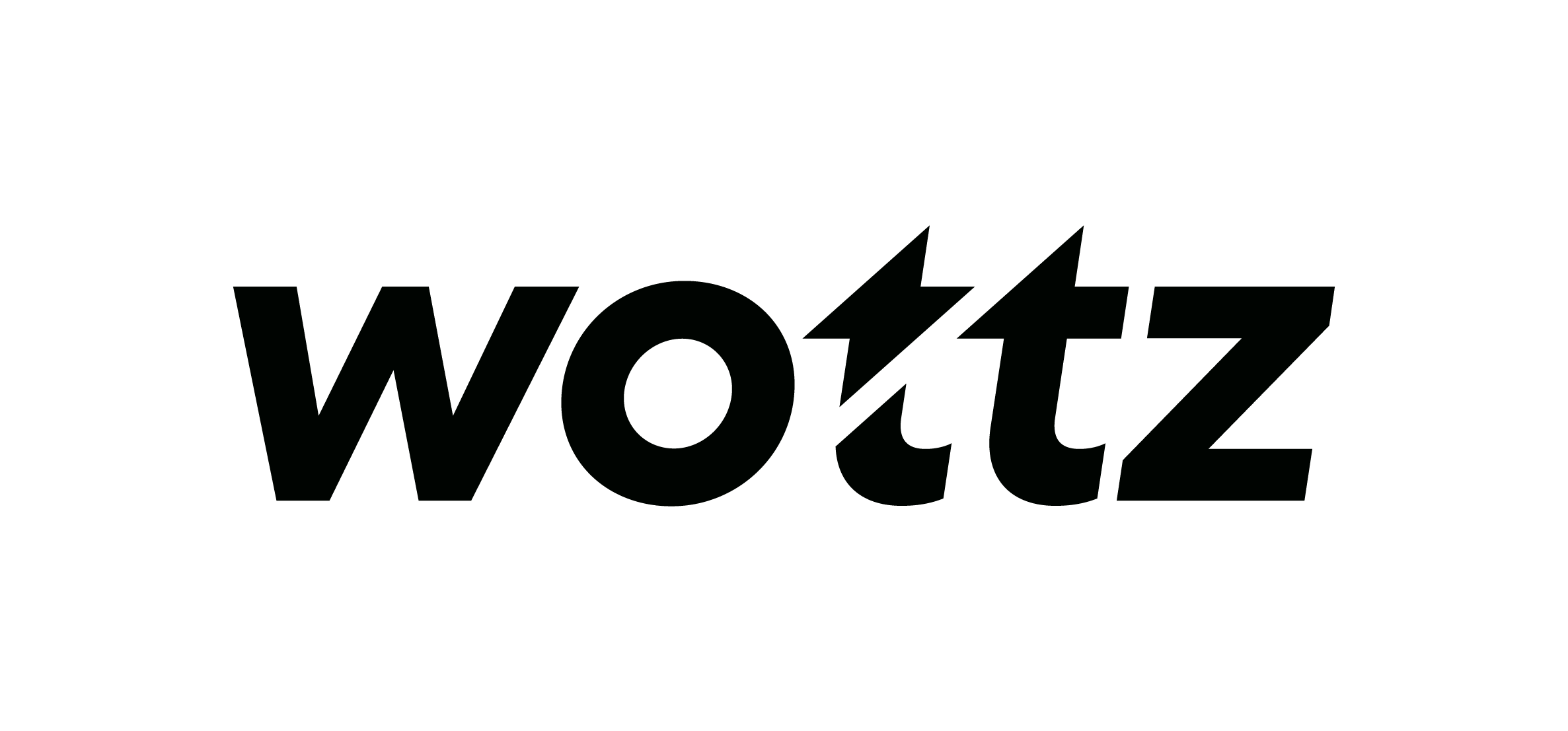 Wottz horizontal logo in black with lightning bolt symbol on transparent background