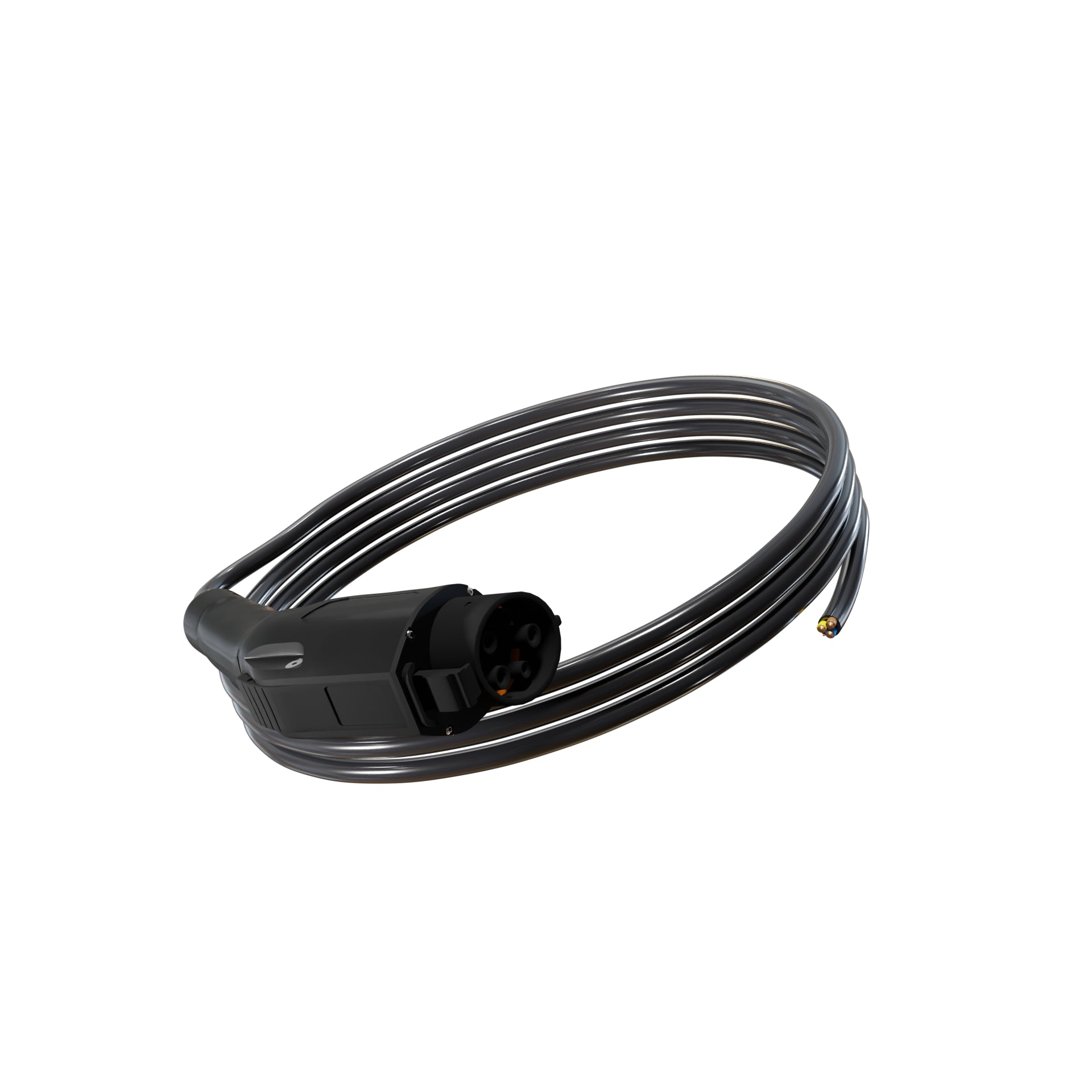 Wottz Type 1 tethered EV charging cable 7kw 0-5m front view in black
