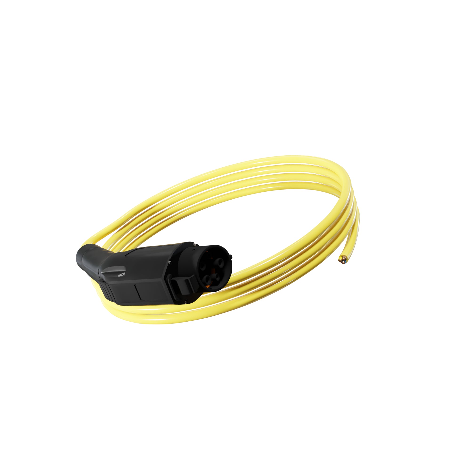 Wottz Type 1 tethered EV charging cable 7kw 0-5m front view in yellow