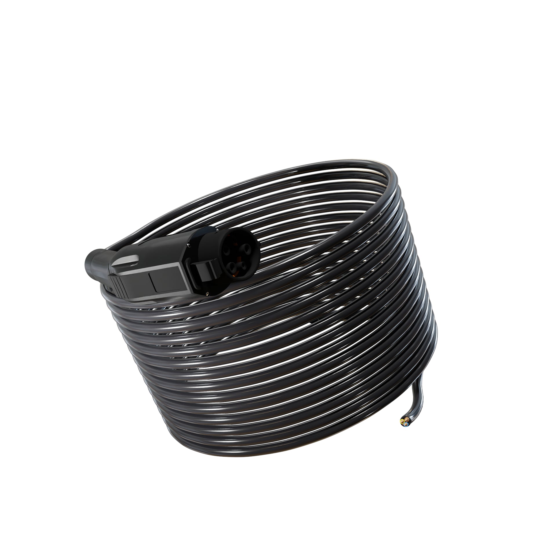 Wottz Type 1 tethered EV charging cable 7kw 17.5-50m front view in black