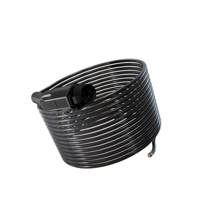 Wottz Type 1 tethered EV charging cable 7kw 17.5-50m front view in black