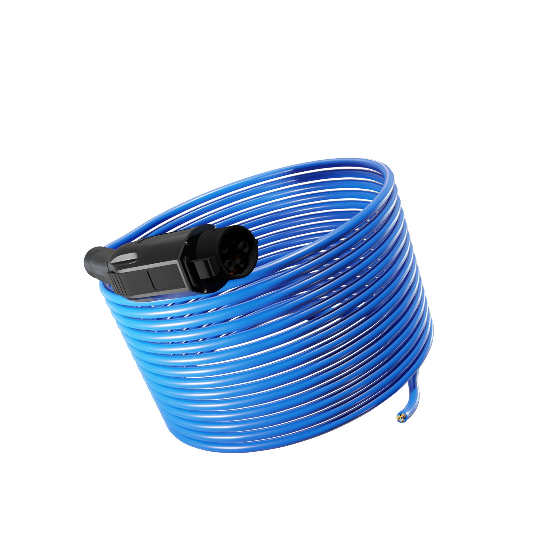 Wottz Type 1 tethered EV charging cable 7kw 17.5-50m front view in blue
