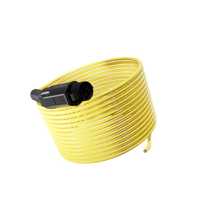 Wottz Type 1 tethered EV charging cable 7kw 17.5-50m front view in yellow