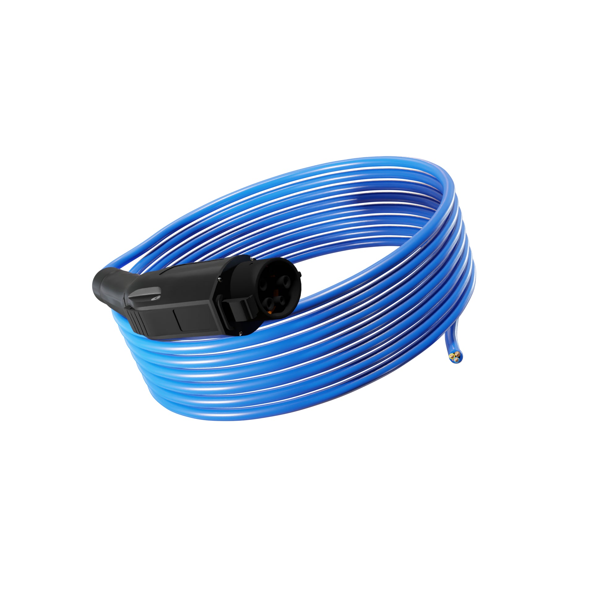 Wottz Type 1 tethered EV charging cable 7kw 7.5-15m front view in blue