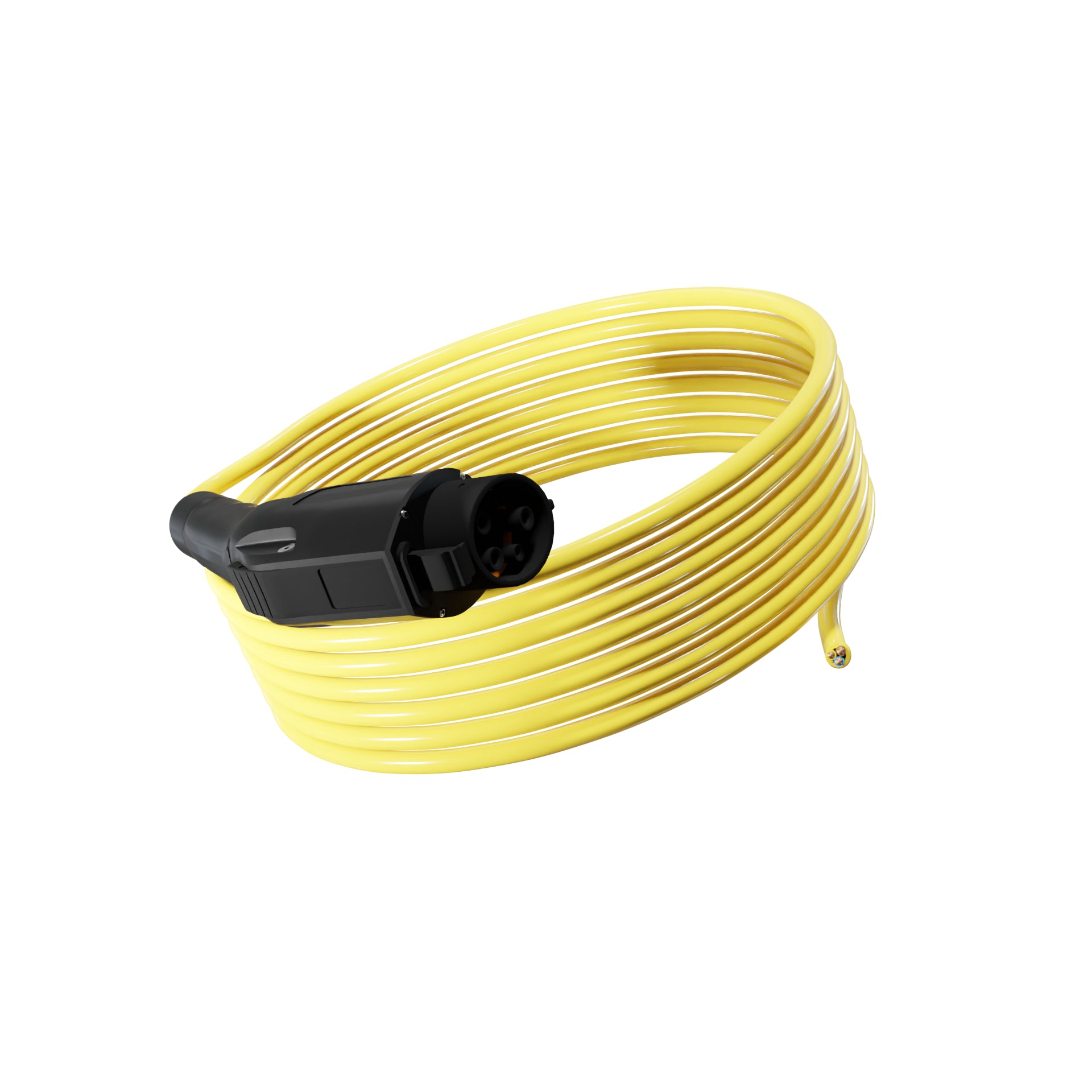 Wottz Type 1 tethered EV charging cable 7kw 7.5-15m front view in yellow