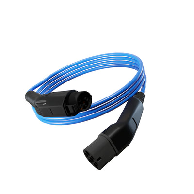 Wottz Type 1 to Type 2 EV charging cable 7kw 0-5m front view in blue