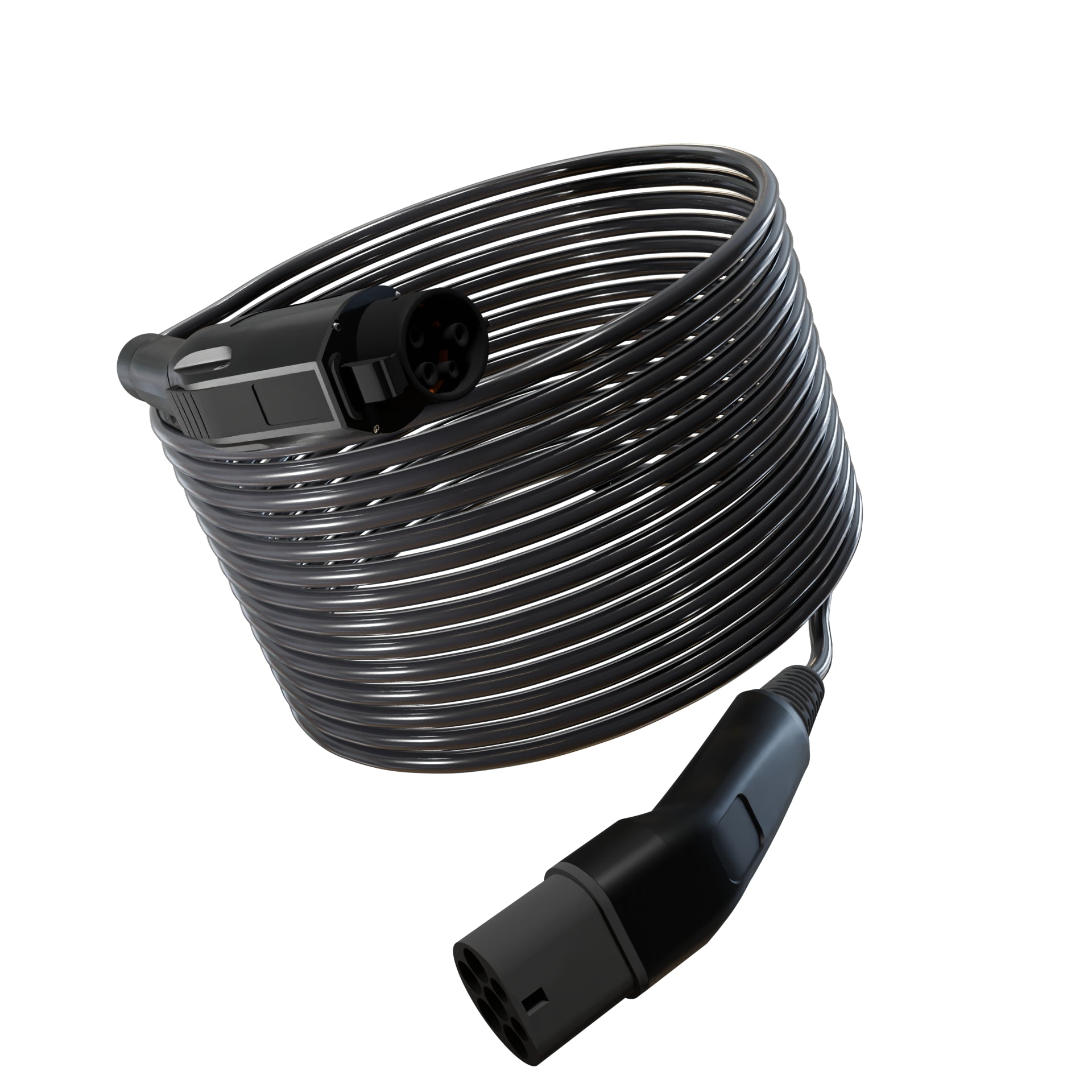 Wottz Type 1 to Type 2 EV charging cable 7kw 17.5-50m front view in black