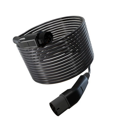 Wottz Type 1 to Type 2 EV charging cable 7kw 17.5-50m front view in black