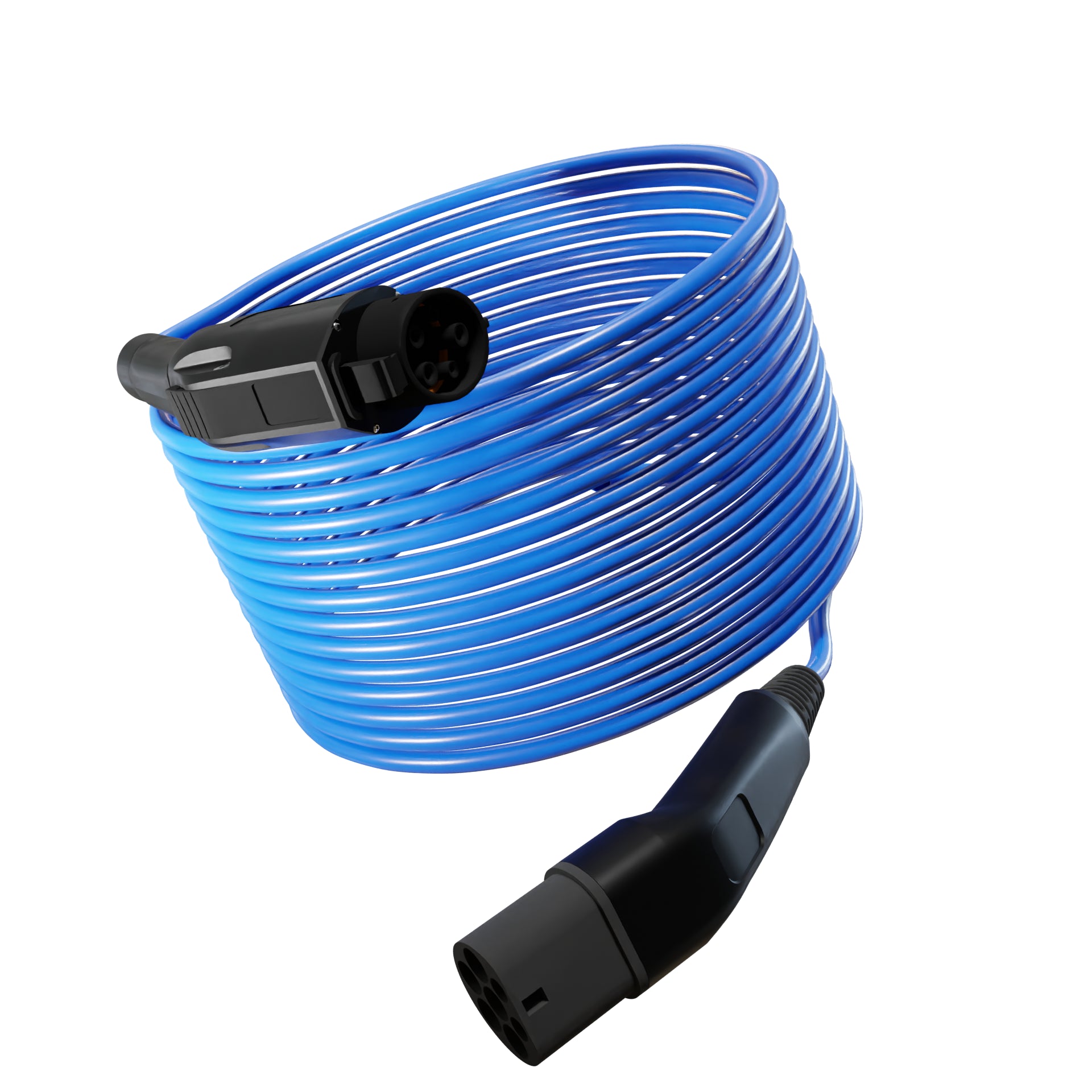 Wottz Type 1 to Type 2 EV charging cable 7kw 17.5-50m front view in blue