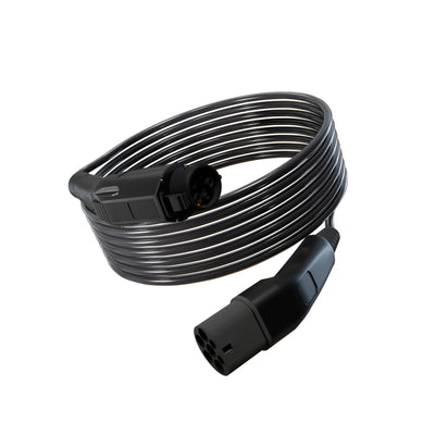 Wottz Type 1 to Type 2 EV charging cable 7kw 7.5-15m front view in black