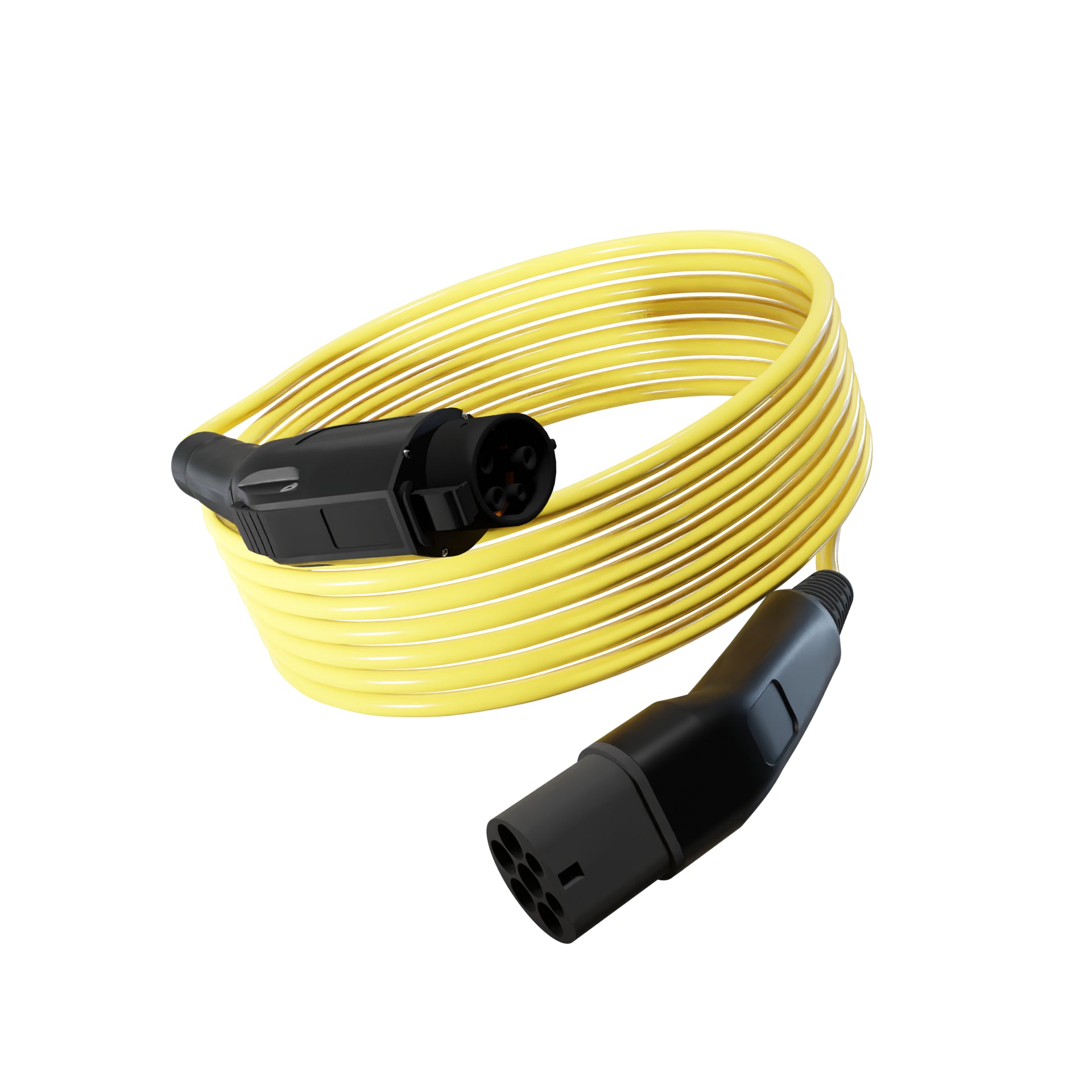 Wottz Type 1 to Type 2 EV charging cable 7kw 7.5-15m front view in yellow
