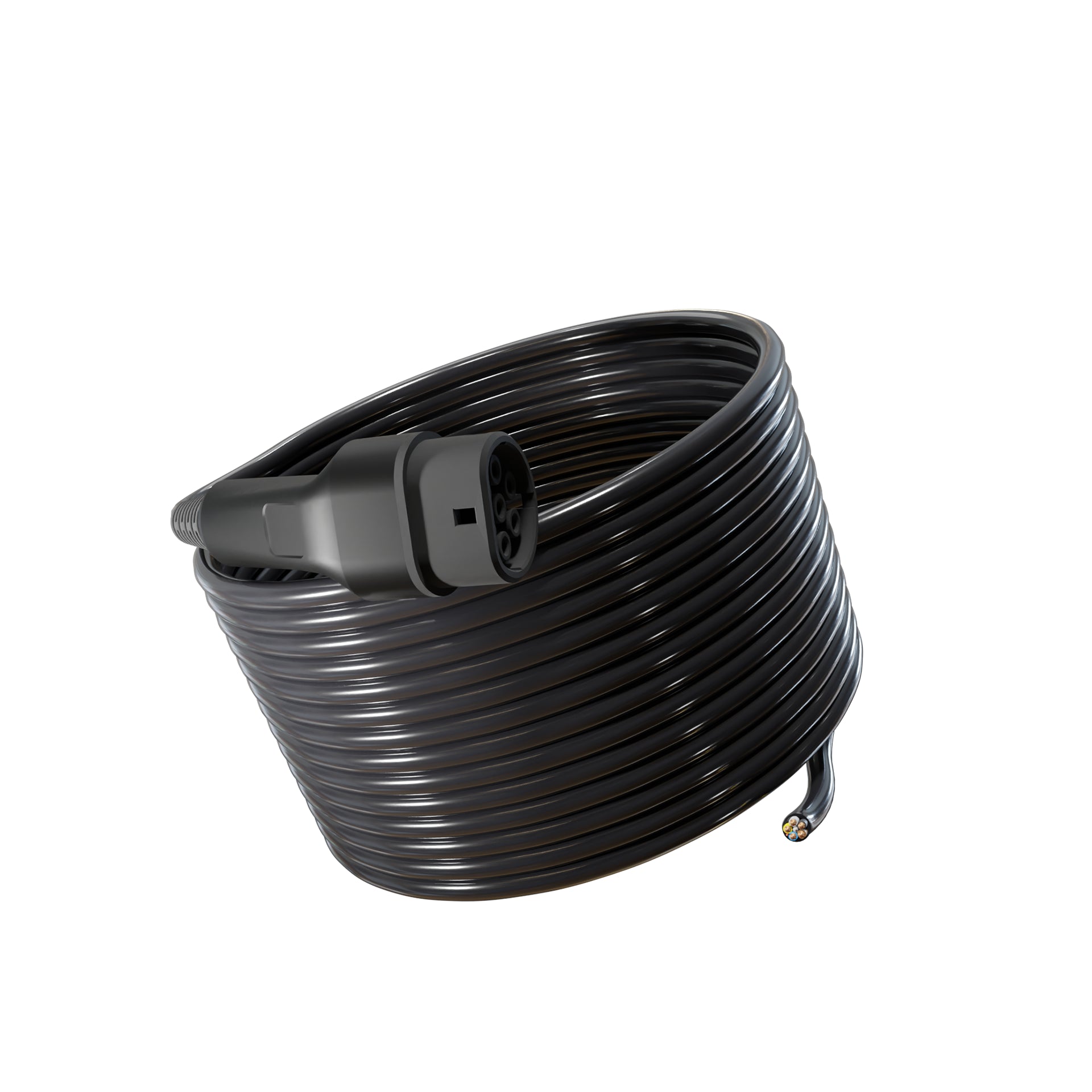 Wottz Type 2 tethered EV charging cable 22kw 17.5-50m front view in black