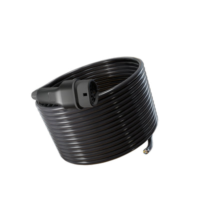Wottz Type 2 tethered EV charging cable 22kw 17.5-50m front view in black