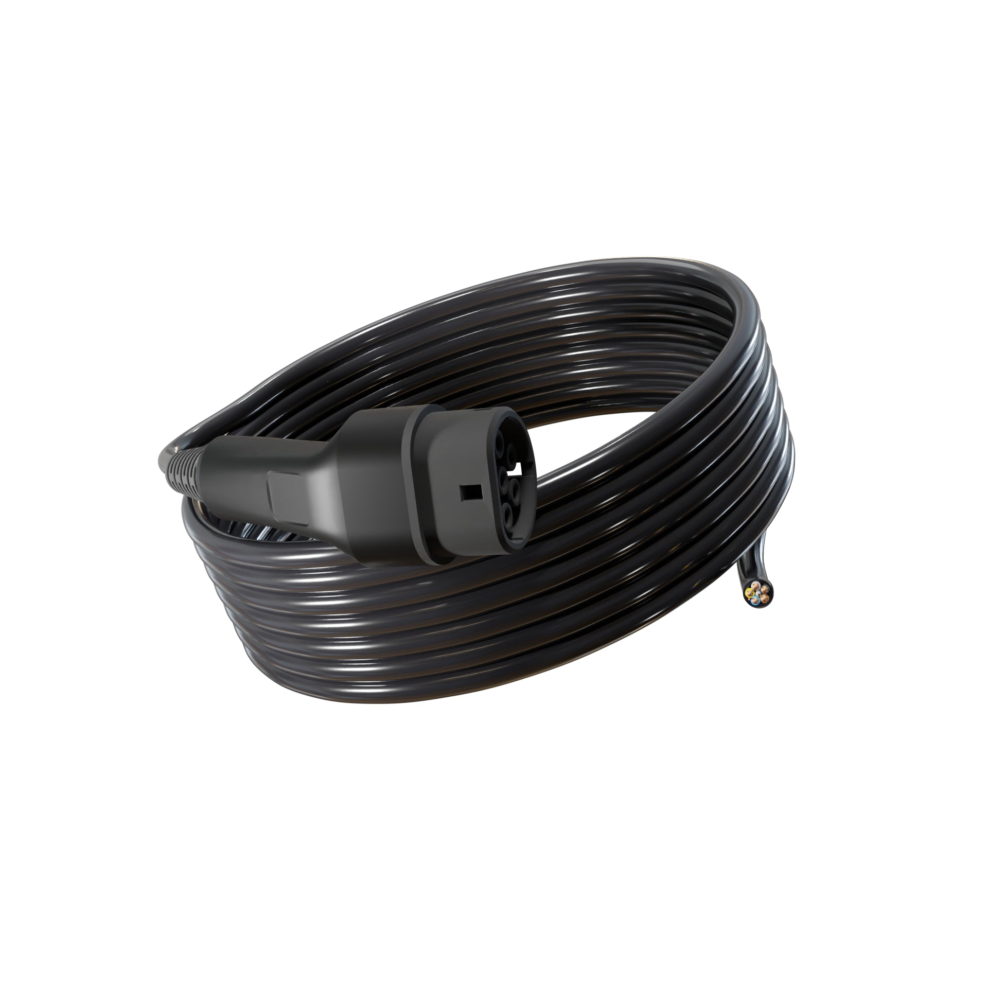 Wottz Type 2 tethered EV charging cable 22kw 7.5-15m front view in black