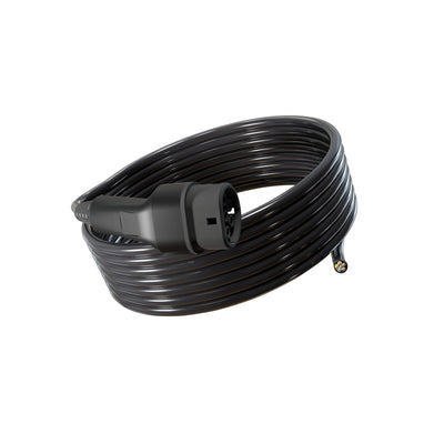 Wottz Type 2 tethered EV charging cable 22kw 7.5-15m front view in black
