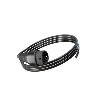 Wottz Type 2 tethered EV charging cable 7kw 0-5m front view in black