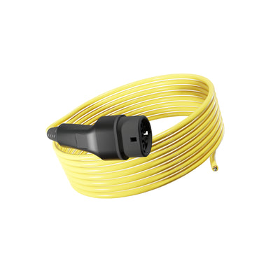Wottz Type 2 tethered EV charging cable 7kw 7.5-15m front view in yellow