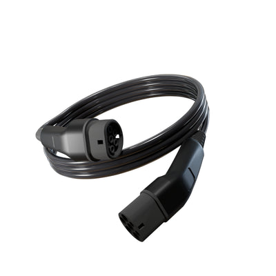 Wottz Type 2 to Type 2 EV charging cable 22kw 0-5m front view in black