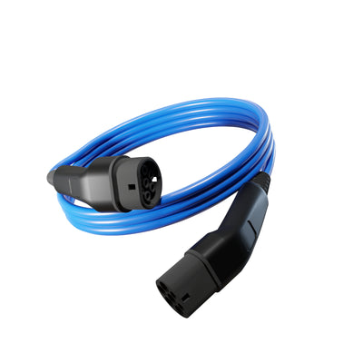 Wottz Type 2 to Type 2 EV charging cable 22kw 0-5m front view in blue