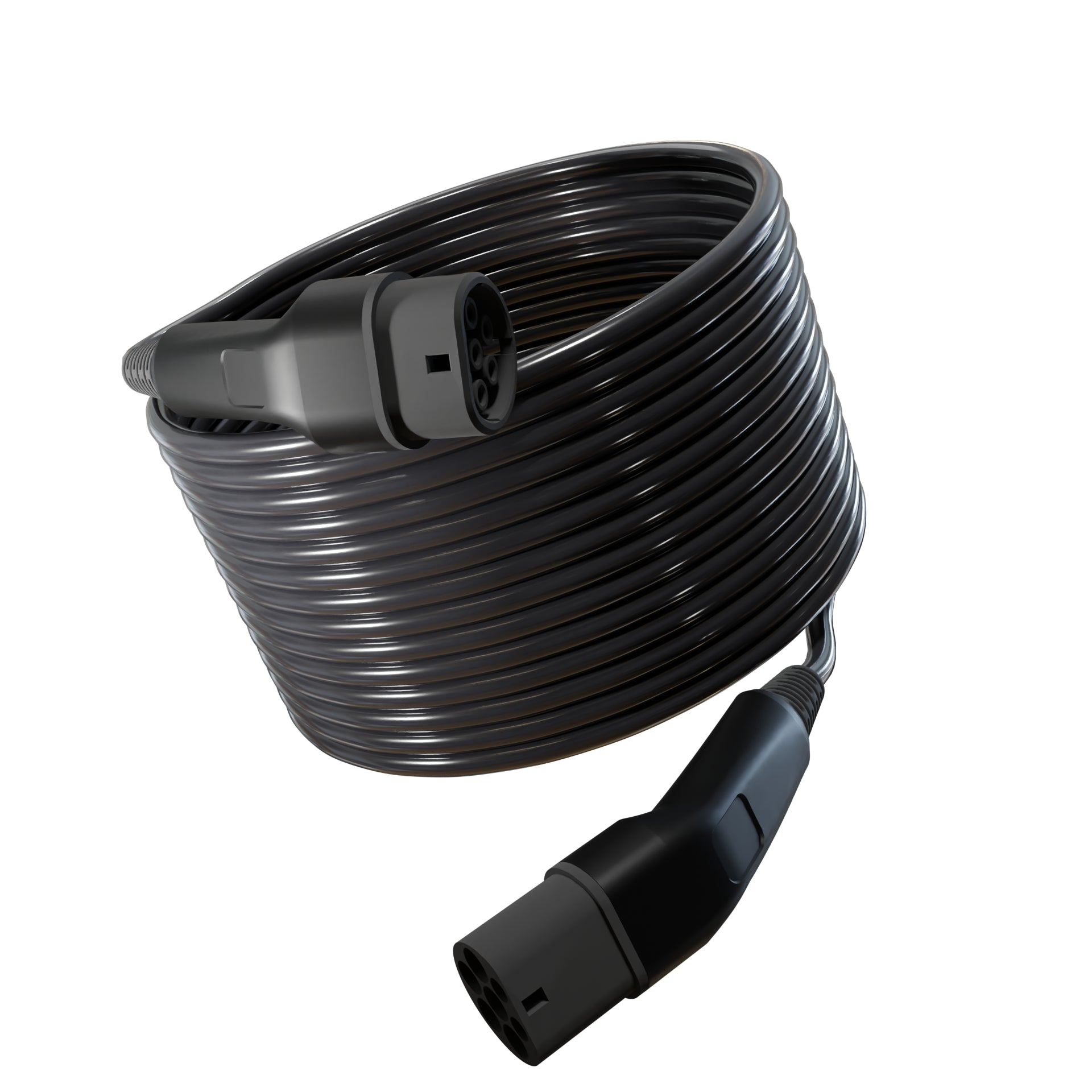 Wottz Type 2 to Type 2 EV charging cable 22kw 17.5-50m front view in black