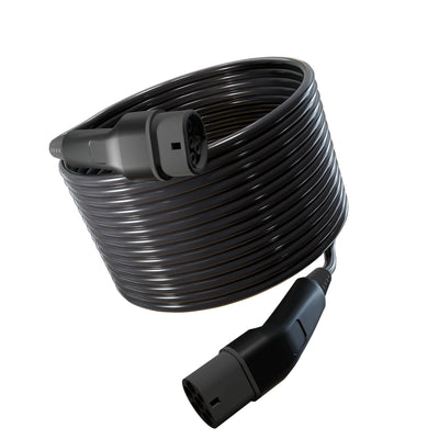 Wottz Type 2 to Type 2 EV charging cable 22kw 17.5-50m front view in black