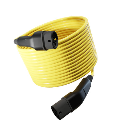 Wottz Type 2 to Type 2 EV charging cable 22kw 17.5-50m front view in yellow