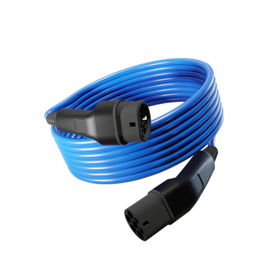 Wottz Type 2 to Type 2 EV charging cable 22kw 7.5-15m front view in blue