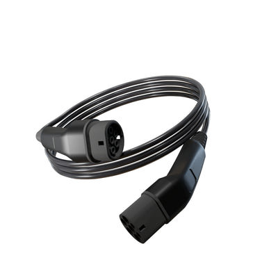 Wottz Type 2 to Type 2 EV charging cable 7kw 0-5m front view in black