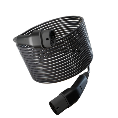 Wottz Type 2 to Type 2 EV charging cable 7kw 17.5-50m front view in black