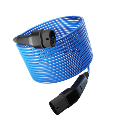 Wottz Type 2 to Type 2 EV charging cable 7kw 17.5-50m front view in blue